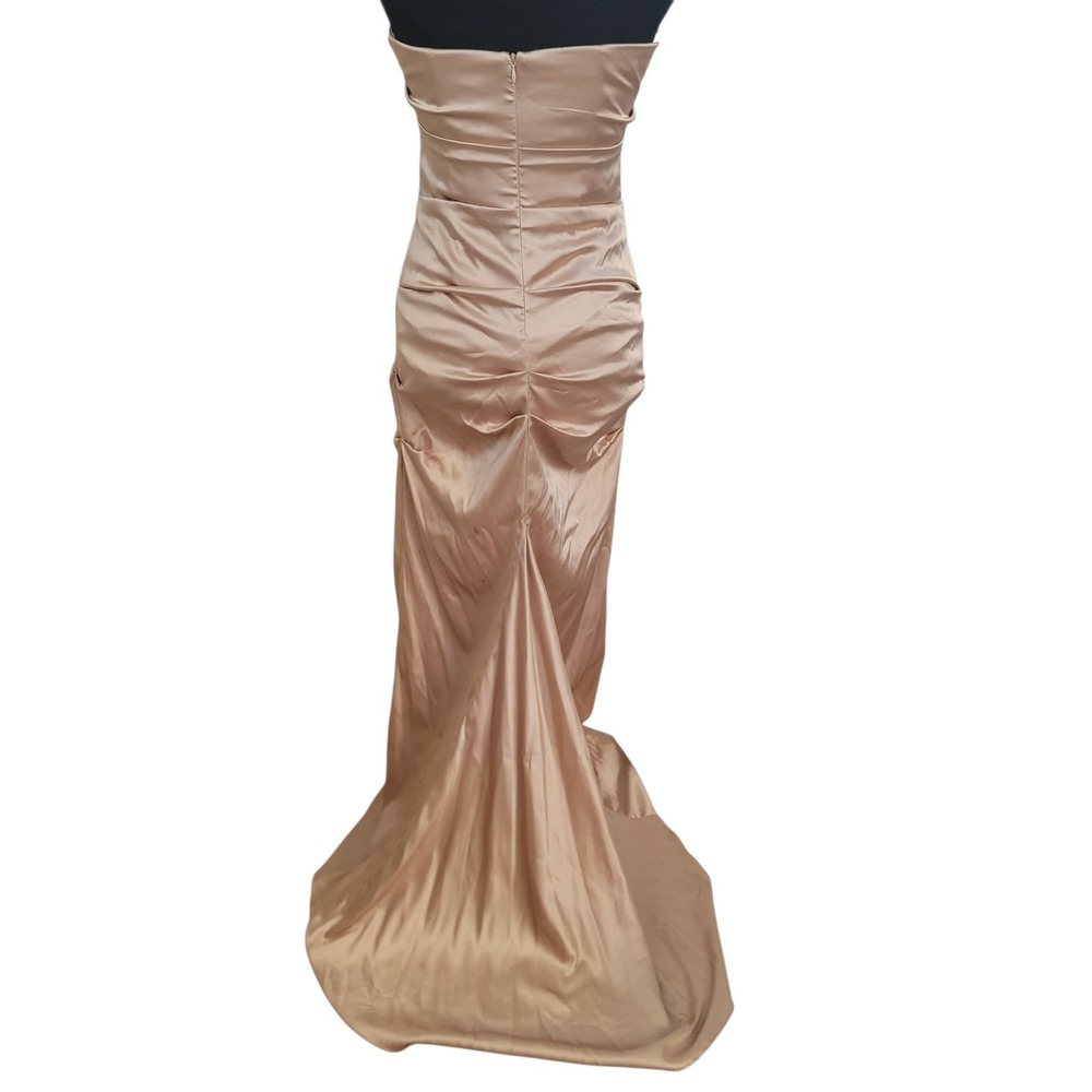 Vintage Y2K Gold Maxi Dress Sz 4 Tube Ruched Strapless Satin Homecoming Cocktail - Picture 2 of 9